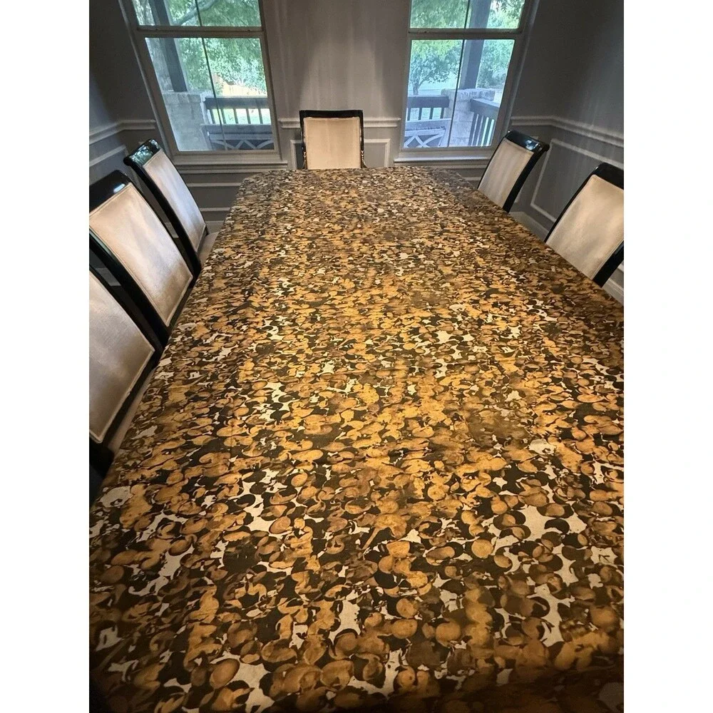 NWT Crate & Barrel 60x120” Tablecloth Yellow Gold Abstract Made Italy Cotton